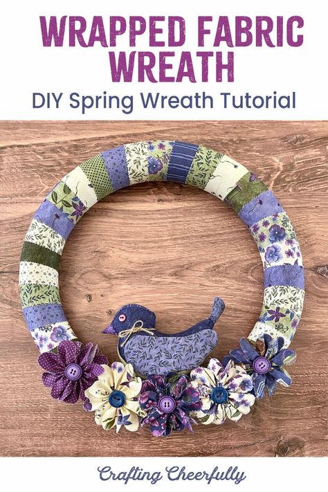 Nature, Wreaths Made With Fabric, Spring Fabric Wreath Diy, Material Wreaths Scrap Fabric, Fabric Wrapped Wreath, Fabric Wreath Ideas, Fabric Wreaths Diy, Fabric Wreaths Diy No Sew, Ring Wreaths