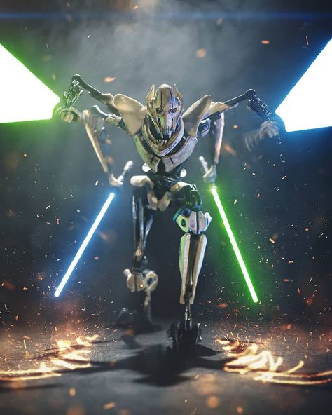 "Attack, Kenobi!" 🔥 - This week we've chosen the Star Wars the Black Series General Grievous Action Figure as our theme! Who doesn't love the clone wars?! - #BLKSRS Gaming Illustration, Space Ace, Space Video, General Grievous, Star Wars Painting, Star Wars Background, Detailed Artwork, Space Battles, Star Wars Tattoo