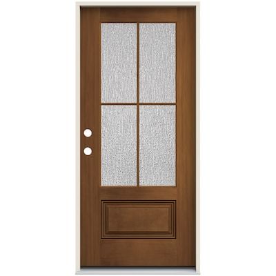 Shop JELD-WEN 36-in x 80-in Fiberglass 3/4 Lite Right-Hand Inswing Mocha Stained Single Front Door with Brickmould Insulating Coreundefined at Lowe's.com. JELD-WEN Woodgrain Fiberglass doors are carefully crafted to resemble natural wood graining detail. They provide the look of an authentic wood door without all Fiberglass Exterior Doors, Fiberglass Front Door, Craftsman Door, Stained Doors, Brown Doors, Farmhouse Doors, Wood Front Doors, Fiberglass Door, Privacy Glass