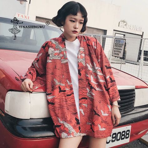 Kimonos, Traditional Japanese Kimono, Long Sleeve Kimono, Traditional Kimono, Japanese Geisha, Style Japonais, Japanese Streetwear, Chiffon Long Sleeve, Chinese Dress