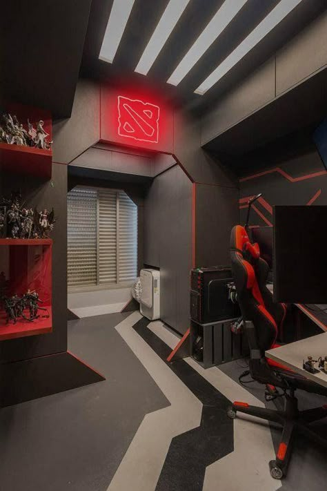 Basement Game Room Ideas, Basement Games, Small Game Rooms, Gaming Rooms, Computer Gaming Room, Game Room Basement, Setup Gamer, Video Game Room Design, Gamer Room Decor