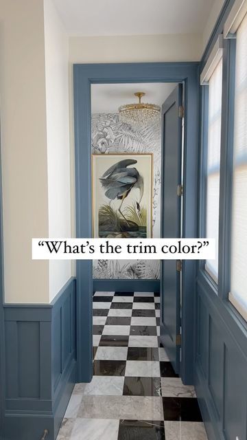 Alice Lane Interior Design on Instagram: "We’ve had tons of requests for this paint color! #interiordesign #design #homedecor #decor #paintcolor #homedesign #homeinspiration" Colored Trim Living Room, Fun Bedroom Paint Colors, Sw Labradorite Paint, Bold Trim Paint Colors, Blue Painted Trim Bedroom, Painted Trim Bathroom, Dark Blue Trim Interior, Historic Blue Paint Colors, Painted Trim Bedroom