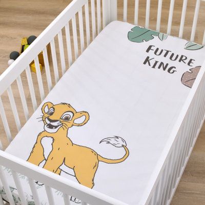 The Disney Lion King Future King Photo Op Fitted Crib Sheet is the perfect addition to your safari themed nursery. This fun pattern features Simba playing among the leaves with a colourful leaf border and words that say "Future King". Comes in shades of teal, sage, taupe and gold. Designed to create the perfect photo opportunity by capturing baby's milestones and special moments and measures 28" x 52" x 8". Includes full elastic edges for a safe and snug fit. Fits a standard size crib mattress a Disney Animals Nursery, Winnie The Pooh Nursery Theme, Lion King Nursery Theme, Lion King Nursery Ideas, Simba Baby Shower, Disney Baby Nurseries, Lion King Nursery, Disney Themed Nursery, Nursery Idea