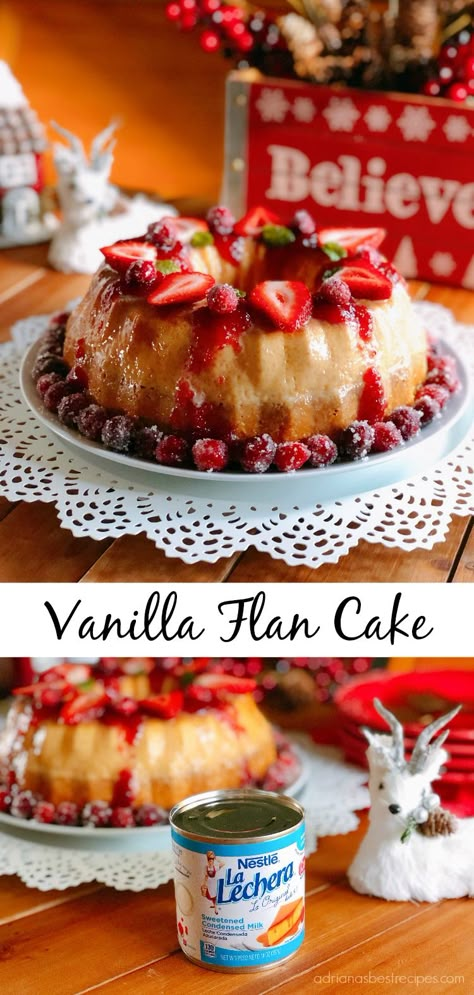 Flan With Cake, Strawberry Flan Recipe, Chocolate Flan Cake Recipe, La Lechera Recipes Desserts, Vanilla Flan Cake Recipe, Flan Cake Recipe Easy, Easy Flan Recipe Condensed Milk, Strawberry Flan Cake, Flan Dessert Recipes