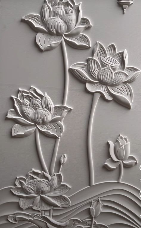 Clay Murals, Flower Relief, Clay Mural Art On Canvas For Beginners, Lotus Clay Art On Canvas, Flower Relief Sculpture, Plaster Wall Art Butterfly, 3d Clay Mural Art Lotus, Lotus 3d Wall Art, Mural Art Design