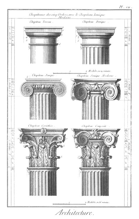 In de Renaissance bouwden ze veel pilaren, die net leken op die van de Romeinen. Dit is 'De hernieuwde oriëntatie op het erfgoed van de klassieke oudheid' Architecture Antique, Architectural Orders, Greek Columns, Istoria Artei, Roman Columns, Ancient Greek Architecture, Roman Architecture, Architecture History, Classic Architecture