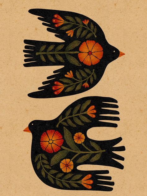 Folk Art Bird Illustration | Blackbirds Art Print | High West Wild Mid Century Folk Art, Primitive Art Folk, Joyce Howard Folk Art, Wild Woman Illustration, Southwestern Folk Art, Nature Art Print, Country Folk Art, Christian Folk Art, Russian Folk Art Illustration