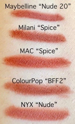 4 MAC Spice Lip Liner Dupes (With Swatches) Mac Spice Liner, Mac Spice Lip Liner, Spice Lip Liner, Mac Spice, Nyx Lip Liner, Neutral Lipstick, Mac Lip Liner, Drugstore Lips, Mac Lip Pencil