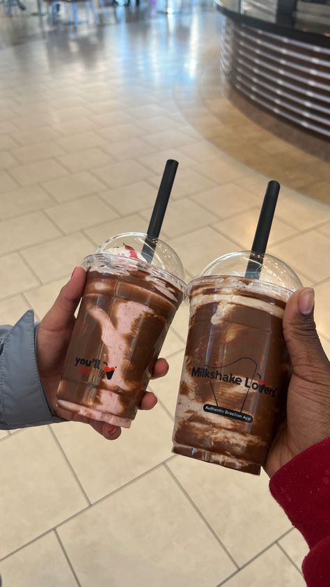 A brown girl and a black girl, each holding a milkshake cup from milkshake lovers in Massachusetts Nature, Mall Pictures Aesthetic, Shopping With Friends At The Mall, Mall Pics With Friends, Shopping Mall Photo Ideas, Hangout Pics, At The Mall With Friends, Hangout Aesthetic, Mall Date