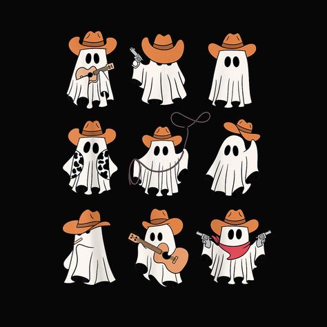 Cute Ghost Matching Pfp, Western Halloween Widgets, Western Halloween Tattoo, Cowboy Ghost Painting, Cowboy Halloween Wallpaper, Western Halloween Party, Cowboy Ghost Wallpaper, Country Halloween Wallpaper, Cute Spooky Paintings