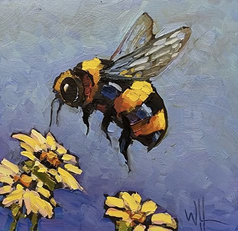 Paintings Of Bees Acrylic, Bumblebee Painting Easy, Honey Bee Painting Acrylic, Cute Bee Painting, Bee Painting Simple, Bees Artwork, Bee Painting Acrylic, Bee Acrylic Painting, Easy Oil Painting Ideas