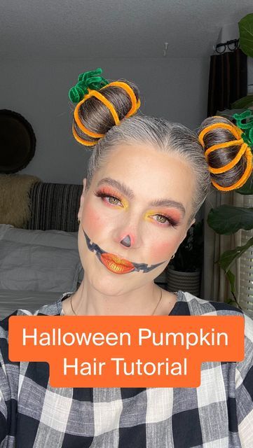 Silverstrandsofglitter on Instagram: "Halloween 🎃 Hair Tutorial. Makeup tutorial to come! Links to all products used can be found in my LTK and todays stories. #halloweenhair #halloweenhairtutorial #pumpkinhair #halloweenhairtutorial #halloweencostume #halloweenmakeup #halloweenmakeupideas" Pumpkin Makeup Ideas, Aesthetic Hairstyle Ideas, Fairy Halloween Makeup, Aesthetic Hairstyle, Cat Halloween Makeup, Short Hair Cut, Fall Winter Hair Color, Morning Hair, Pumpkin Halloween Costume