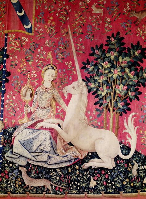 low-country: Lady with the Unicorn tapestry (c. 1495) Unicorn Tapestry, Unicorn Tapestries, Unicorn Artwork, Medieval Tapestry, Great Works Of Art, The Last Unicorn, Unicorn Art, The Unicorn, A Unicorn