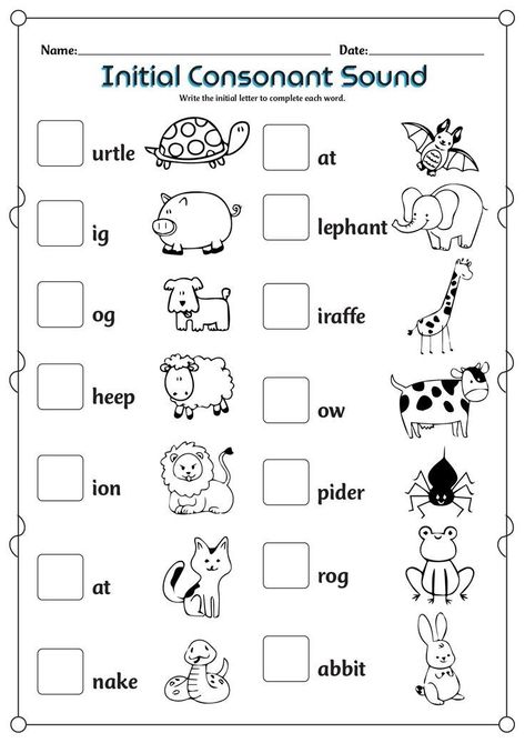 Beginning Consonants Worksheets, Missing Sounds Worksheet, Worksheet For Jr Kg, Consonant Worksheet, Initial Sounds Activities, Consonants Worksheets, Initial Sounds Worksheets, Middle Sounds Worksheet, Activities For Kids Preschool