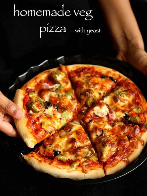 veg pizza recipe, veggie pizza recipe, vegetable pizza recipe with step by step photo/video. italian cuisine delicacy, prepared with yeast and baked in oven Recipe Without Onion And Garlic, Vegetable Pizza Recipe, Vegetarian Pizza Toppings, Veg Pizza Recipe, Vegetable Pizza Recipes, Tartiflette Recipe, Cheese Pizza Recipe, Veggie Pizza Recipe, Veg Pizza