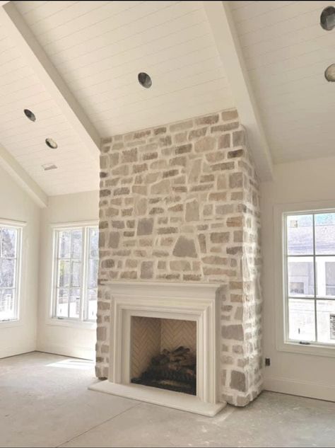 Natural Stone Fireplaces, Woodland House, Up House, Home Fireplace, Fireplace Makeover, Brick Fireplace, Dream House Exterior, Fireplace Design, Stone Fireplace