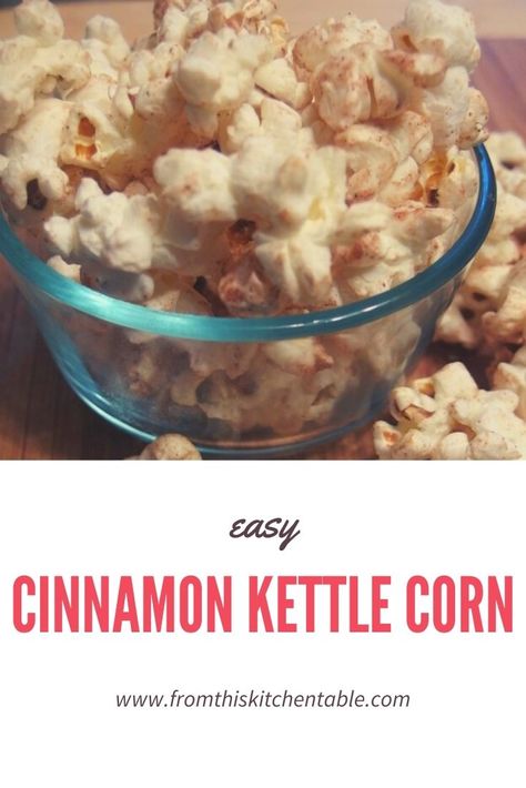 This is delicious and a fun twist on regular kettle corn! Perfect for dessert or snack or an at home fair food night. Homemade Kettle Corn, Kettle Corn Recipe, Kettle Corn Popcorn, Healthy Junk Food, Kettle Popcorn, Stovetop Popcorn, Stovetop Kettle, Crowd Pleasing Appetizers, Stove Top Recipes