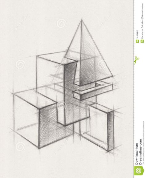 Photo about Illustration of Geometric Shapes. It is a Pencil Drawing - 34559813 Design Forms Shape, Geometric Forms Design, 3d Geometric Shapes Composition, 3d Shapes Drawing, Volume Drawing, Solid Drawing, Drawing Shapes, Geometric Shapes Drawing, 3d Geometric Shapes