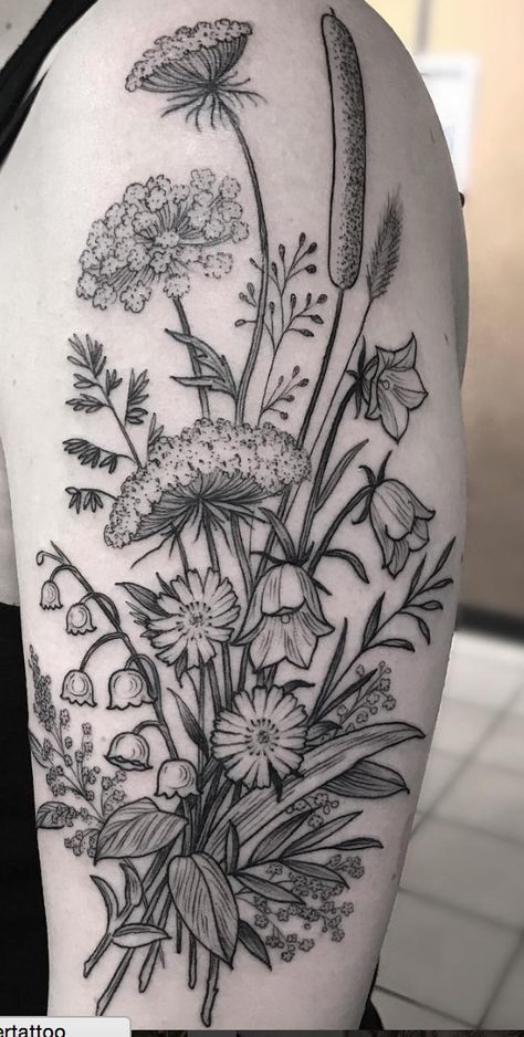 Womens Wildflower Sleeve Tattoo, Mushroom And Flowers Tattoo Sleeve, Wild Flower Tattoos Sleeve, Earthy Arm Sleeve Tattoo, Tennessee Wildflowers Tattoo, Thigh Nature Tattoos Women, Unique Botanical Tattoo, Wildflower Arm Sleeve Tattoo, Floral Nature Tattoo