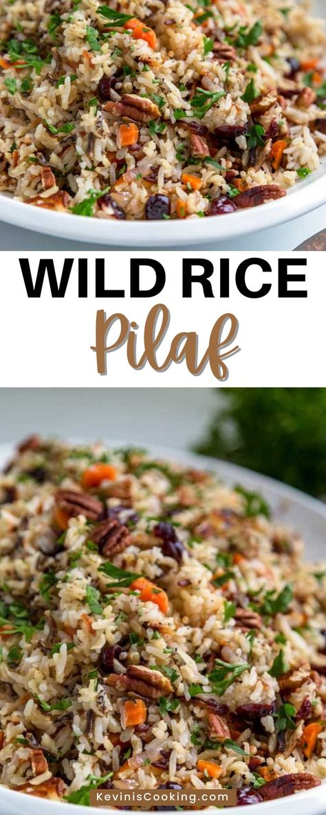 Wild rice pilaf is a popular holiday dish with vegetables, nuts and dried fruit. Save time by making this rice recipe up to 3 days ahead! A wild rice pilaf typically includes both white and one or more wild grains. In addition to the grains, sometimes diced vegetables, dried fruit, and/or chopped nuts are included. Visit the blog to get the recipe and directions to make this delicious Wild Rice PIlaf Recipe in your own home! Rice Pilaf Meals, Wild Rice Fried Rice, Baked Wild Rice Recipes, Wild Blend Rice Recipes, Wild Rice Mix Recipes, Rice A Roni Long Grain And Wild Rice Recipes, Long Grain Wild Rice Recipes, Fancy Rice Dishes, Rice Pilaf Recipes