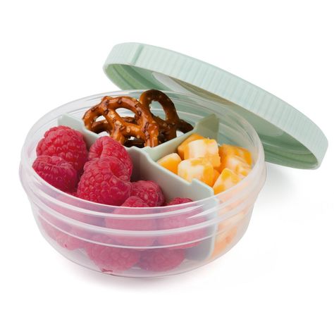 SnapLock 3pc 3 Portion Snack Stack. Great for on the go. Containers hold 5oz, without the removable divider and 2.5oz and 1.75oz capacity with the divider. Containers are leak-resistant, perfect for on the on snacks. Stackable lids for convenient storage. Plus the removable 3 section divider allows up to 3 different snacks per container. Dishwasher, microwave and freezer safe. BPA free and phthalate-free. Preschool Snack Containers, Snack Container Ideas, Snack Pack Ideas, Snack Boxes For Adults, Snack Boxes For Kids, School Lunch Containers, Kids Lunch Box Meals, School Lunch Recipes, Snack Boxes