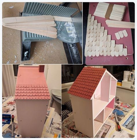 Diy Paint Dollhouse, Diy Dollhouse Paint Ideas, Le Toy Van Dollhouse Makeover, Barbie Diy Dollhouse, Doll House Roof Diy, Doll House Roof Ideas, Ikea Dollhouse Diy, Dollhouse Painting Ideas, Redo Dollhouse