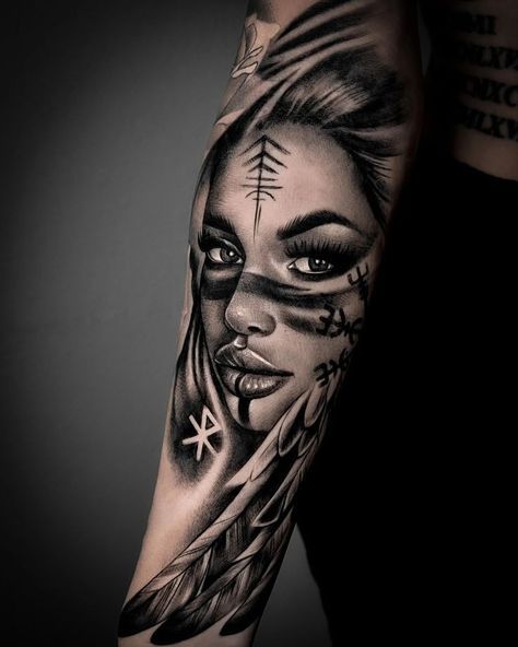 Indian Women Tattoo, Iphone Wallpaper Ideas, Warrior Tattoo Sleeve, Viking Warrior Tattoos, Female Warrior Tattoo, Valkyrie Tattoo, Viking Tattoo Sleeve, Face Tattoos For Women, Tattoo Artist Tattoo