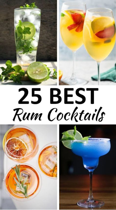 rum cocktails pin Don Q Rum Recipes Drinks, Rum Based Drinks, Drinks To Make With Rum, Gold Rum Cocktails, Rum Cocktail Recipes Easy, Rum Drinks Easy Cocktails, Rum Based Cocktails, Easy Rum Cocktails, Refreshing Rum Cocktails