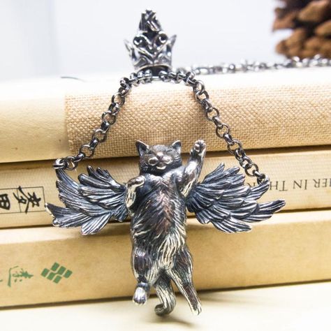 Jewellery Project, Cat Necklace Silver, Clay Sculptures, Tiger Eye Jewelry, Wax Carving, Angel Cat, Antique Jewelry Indian, Sterling Silver Cat, Cat Pendant