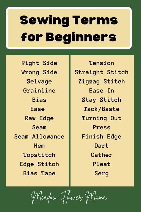 Sewing Terms For Beginners, Sewing Courses For Beginners, Basics Of Sewing, Sewing Begginers Projects, Sew Trill, Sewing Lessons For Beginners, Sewing Vocabulary, Sewing Times, Design Software Free