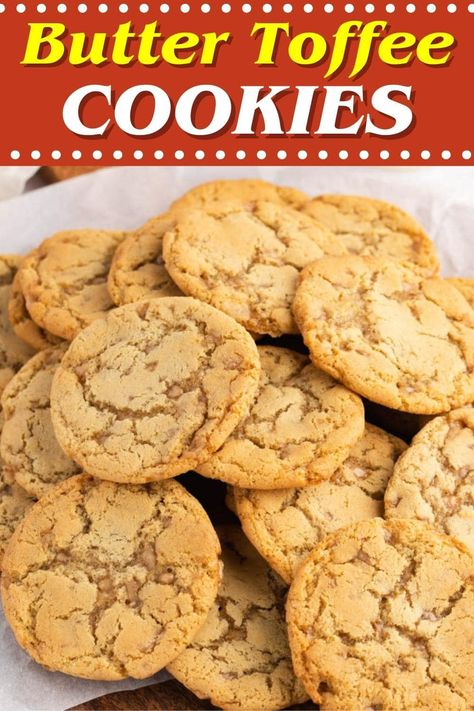 Made with real butter and vanilla, these rich and delicious butter toffee cookies are packed with sweetness and have the perfect amount of crunch. Butter Crunch Cookies Recipes, Butter Toffee Cookies, Butter Crunch Cookies, Cookies Easy Recipe, Toffee Cookie Recipe, Crunch Cookies, Toffee Crunch, Cookies Light, Butter Crunch