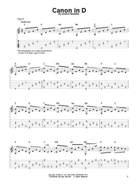 Canon In D Sheet Music Canon In D Guitar Tab, Ukulele Fingerpicking, Classical Guitar Sheet Music, Guitar Lessons Fingerpicking, Johann Pachelbel, Akordy Gitarowe, Canon In D, Guitar Lessons Tutorials, Music Theory Guitar