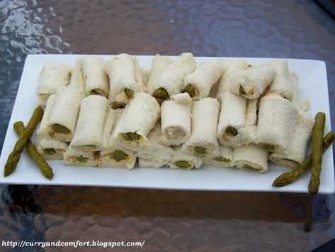 Kitchen Simmer: Tea Sandwich Series: Asparagus Rolls Asparagus Tea Sandwiches, Asparagus Sandwiches Roll, Morning Tea Recipes, Roll Up Sandwiches, Tea Party Sandwiches Recipes, Asparagus Rolls, Tea Sandwich, Pickled Asparagus, Pinwheel Sandwiches