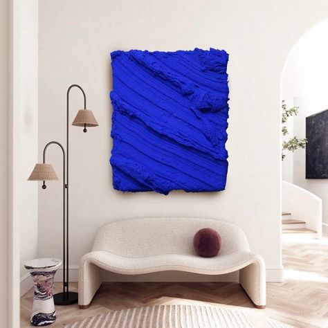 ANGLE | A blue moment @henryk.studio | Instagram Blue Textured Art, Colorful Textured Art, Interior Space Drawing, Blue Walls And Ceiling, Pigmented Concrete, Blue Ceiling, Blue Modern Art, Yves Klein Blue, Modern Small House Design