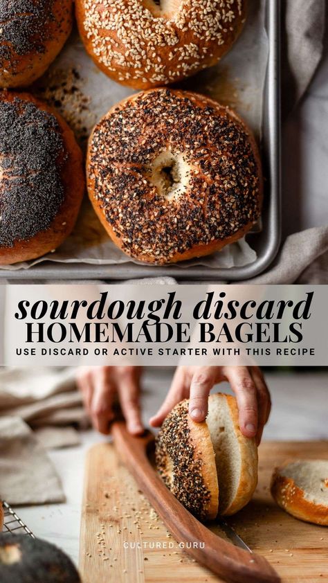 Make these absolutely delicious sourdough discard bagels in just 4 hours! This recipe for homemade sourdough bagels is great for sourdough beginners and includes an optional overnight ferment for better digestibility. This recipe works with active, bubbly sourdough starter or discard. #sourdough #bagels Sourdough Discard Bagels All Purpose Flour, Sourdough Bagels Recipe Discard, Discard Bagels Without Yeast, Discard Sourdough Bagels Recipes, Sourdough Discard Bagel Recipe, What To Make With My Sourdough Starter, Sourdough Bread Beginner, Sourdough Bread With Starter, Fancy Sourdough Bread