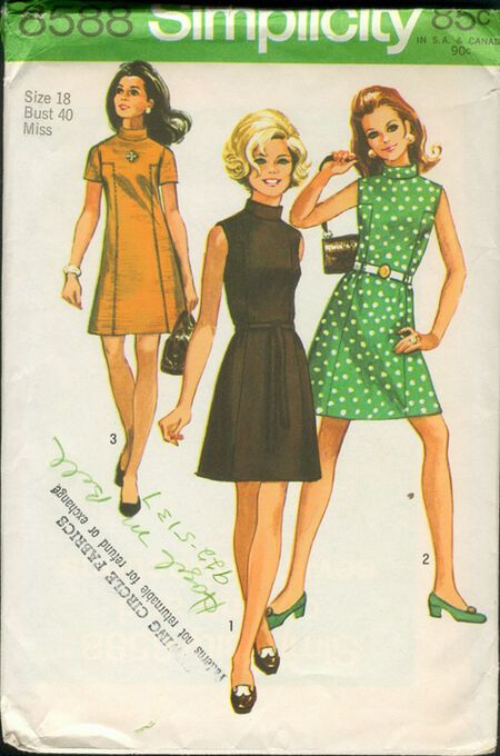 Simplicity 8588 | Vintage Sewing Patterns | Fandom 70s Sewing Patterns, Vintage Clothes Patterns, 1960 Fashion, 60s And 70s Fashion, Robes Vintage, Mod Vintage, Vintage Dress Patterns, Couture Vintage, Simplicity Sewing Patterns