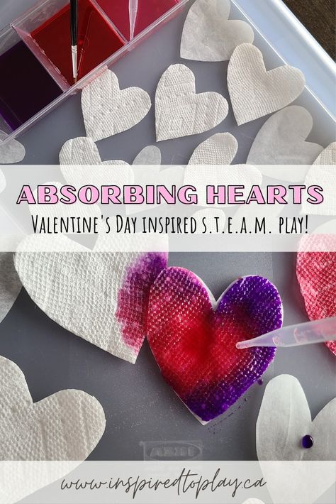 Montessori Valentines Crafts, Valentine Process Art, Valentine Experiments For Kids, Sensory Bin Valentines Day, Valentines Day Experiments Kids, Valentines Activity For Preschool, Heart Day Activities For Kids, Valentine Ideas For Preschoolers, Valentine Day Art For Toddlers