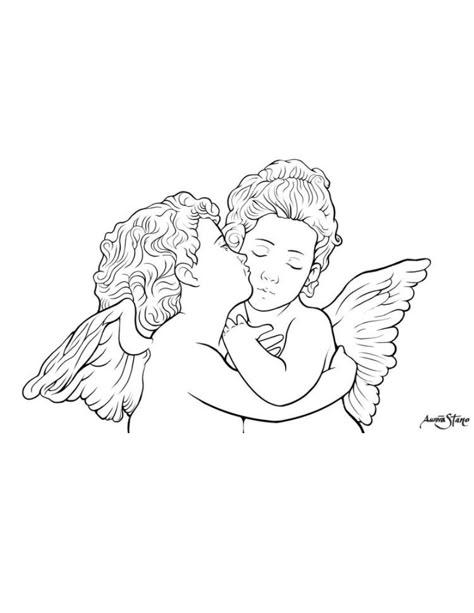 Angels On Clouds Tattoo, Angel Hugging Tattoo, Angels Kissing Tattoo, Angels Hugging Tattoo, Angel Love Tattoo, Angel Cloud Tattoo, Angel On Cloud Tattoo, 2 Angels Tattoo, Three Angels Tattoo