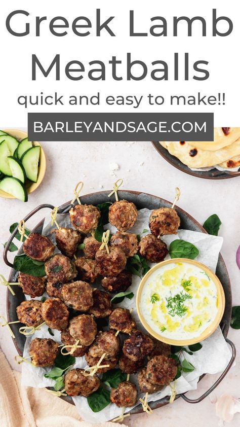 These Greek style lamb meatballs are juicy, flavorful, and ready in just 30 minutes! With tender ground lamb, oregano, cumin, and feta cheese, they're a delicious weeknight dinner or easy lunch! Ground Lamb Meatballs, Lamb Meatballs Recipe, Greek Style Lamb, Crockpot Dump Dinners, Greek Lamb Meatballs, Lamb Meatballs Greek, Easy Tacos, Ground Lamb Recipes, Greek Lamb