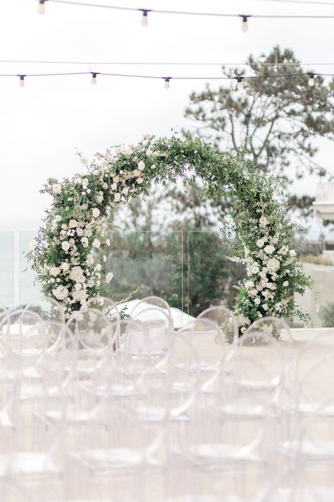 Stunning L'Auberge Del Mar Wedding | Cara + Kenan | Always Flawless Productions Acapulco, Gibraltar Wedding, White Wedding Flowers Centerpieces, Nevada Wedding, Circle Arch, Crystals Wedding, San Diego Wedding Venues, Wedding Hotel, Wedding Arches