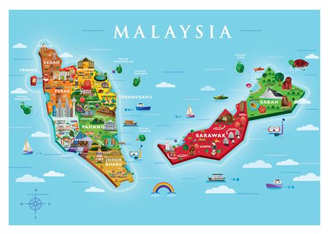 Visit Malaysia 2015 Map - Yen Pooi Tan #MalaysiaHolidayPackages #MalaysiaPackages  #ColorfulVacations Malaysia Tourism Poster, Peta Malaysia, Poster Malaysia, Malaysia Culture, Creative Maps, Malaysia Trip, Malaysia Tourism, Malaysia Travel Guide, Malaysia Kuala Lumpur