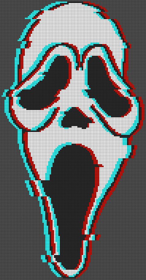 Horror Movie Graphgan, Ghost Face Grid Pattern, Ghostface Pixel Art Grid, Ghost Face Cross Stitch, Crochet Grid Patterns Horror, Ghostface Cross Stitch, Horror Movie Alpha Patterns, Ghost Face Alpha Pattern, Scream Alpha Pattern