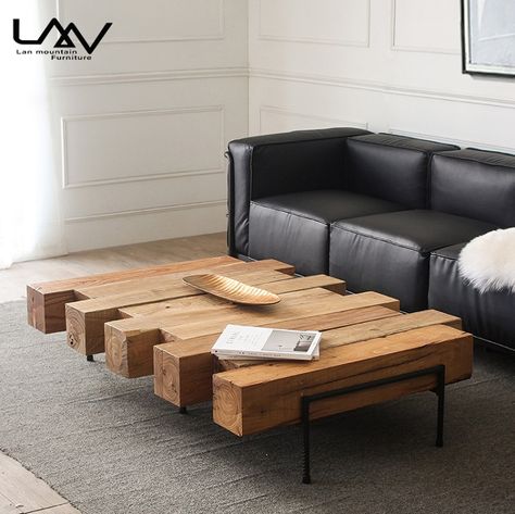 Meja Industrial, Natural Coffee Table, Living Room Retro, Coffee Table Furniture, Natural Coffee, Simple Coffee Table, Solid Wood Coffee Table, Solid Wood Table, Metal Coffee Table