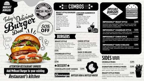 Burger Menu Boards Templates Burger Restaurant Menu Design, Burger Menu Ideas, Burger Menu Design, Burger Names, Menu Burger, Food Truck Menu, Cafe Menu Design, Digital Menu Boards, Burger Menu