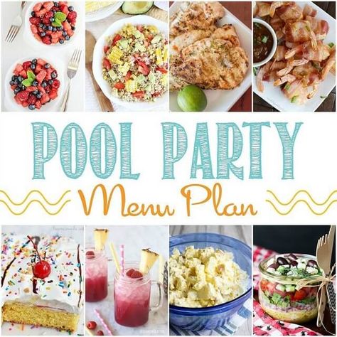 Backyard Luau, Party Menu Ideas, Bread Booze Bacon, Pool Party Food, Lime Salmon, Summer Salads With Fruit, Watermelon Party, Summer Pool Party, Menu Plan