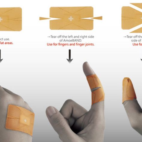 AmoeBAND became a 2012 IDEA Award Finalist by innovating every possible aspect of the plaster (band aid).  The design revisions were:    - Strategic cut-outs shape to fit fingers in such a way that it is easy to bend them and not disrupt the bandage.  - An intelligent dressing material allows you to regularly check wounds from the outside, without upsetting the healing process.“According to research, the when an infection of a wound is detected, the pH value is between 6.5 and 8.5. AmoeBAND’s in Hacks Lifehacks, Brene Brown, Handy Dandy, Emergency Preparedness, Short Cuts, Useful Life Hacks, First Aid, Household Hacks, Things To Know