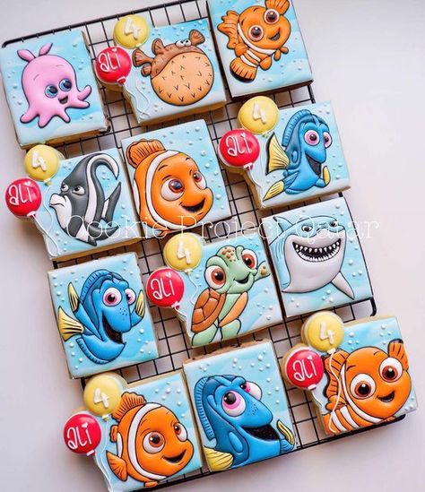 Nemo Cookies Decorated, Finding Dory Cookies, Finding Nemo Cookies Decorated, Finding Nemo Cookies, Nemo Cookies, 2024 Cookies, Book Cookies, Nemo Birthday Party, Finding Nemo Birthday