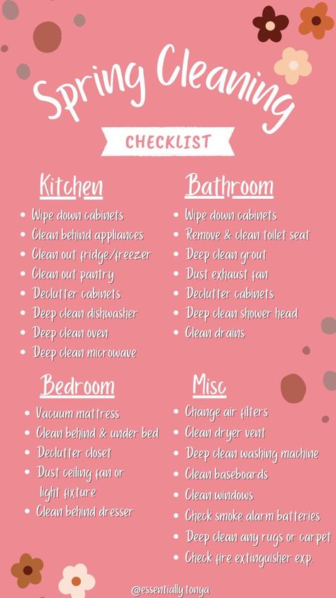 Free Printable Spring Cleaning Checklist #printable#springcleaning #spring #organization #CreativeIdeas #Inspiration #Trends #HomeTrends #Inspo #Ideas #Motivation Spring Cleaning Checklist Printable Free, Spring Cleaning Aesthetic, Spring Cleaning Checklist Declutter, Spring Movies, Spring Cleaning Ideas, Room Cleaning Checklist, Tidy Tips, Cleaning Lists, Spring Cleaning Checklist Printable