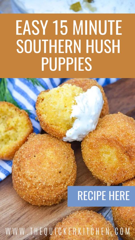 Homemade Hushpuppies Recipe, Homemade Hushpuppies Easy, Sourdough Hushpuppies, Hush Puppies Recipe Jiffy, Hush Puppies Recipe Easy, Hushpuppy Recipes, Homemade Hushpuppies, Cornmeal Fritters, Homemade Hush Puppies