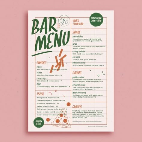 Menu Design Layout, Colorful Restaurant, Menu Design Inspiration, Visuell Identitet, Halloween Menu, Menue Design, 달력 디자인, Menu Layout, Restaurant Menu Template